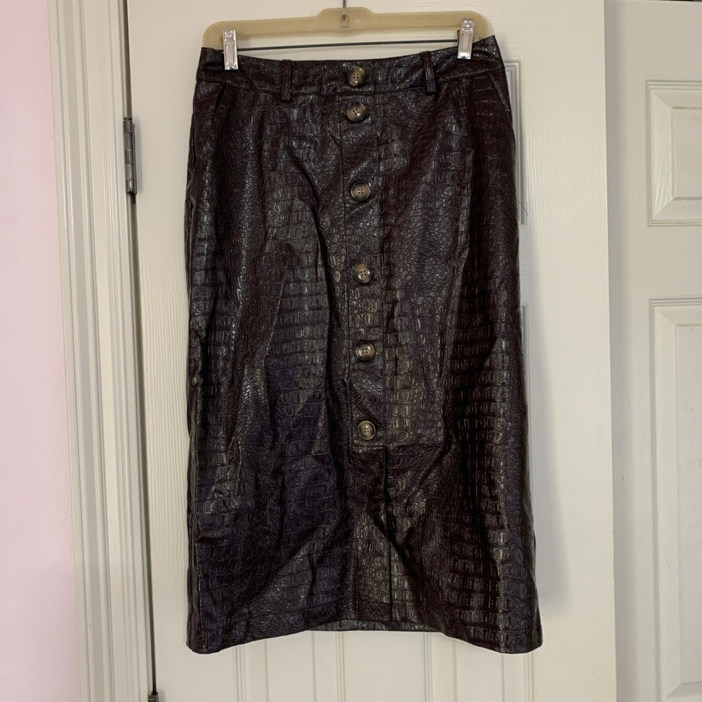 Rachel Comey x Target Faux Leather Brown Croc MIDI Skirt Size 6